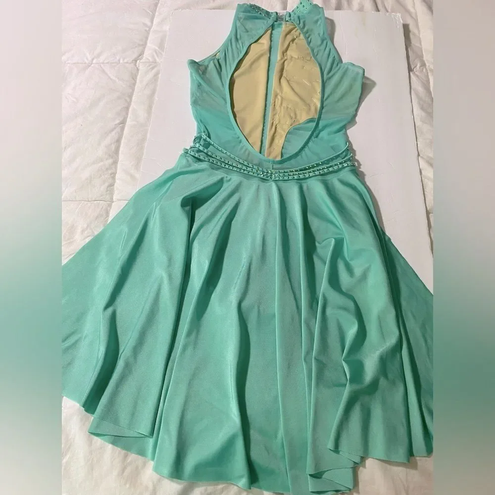 Competition custom Solo Costume lyrical Nude Illusion dance mint green MA